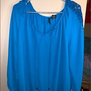 Blue Blouse with sleeve cutouts by New Directions